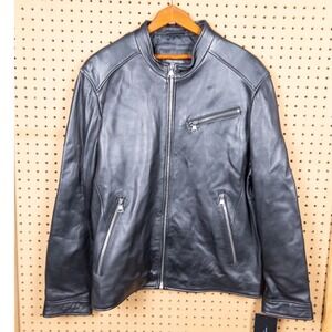 Marc New York Andrew Marc Mens Black Leather Cafe Racer Jacket XL W-AMMA1235-01